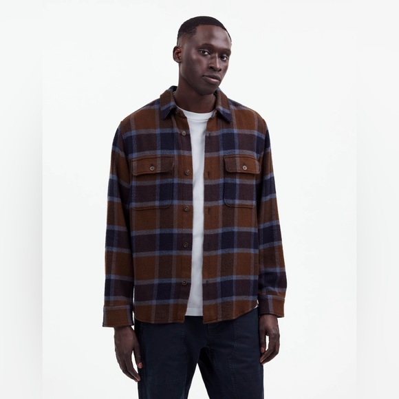 NWOT Madewell Easy Shirt-Jacket in Broken Plaid Twill - Medium Brown & Blue
